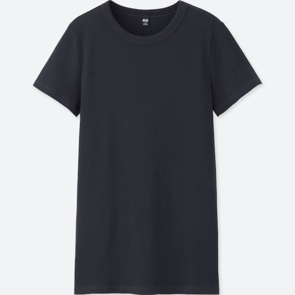 Uniqlo Black Supima Cotton Ribbed Crewneck Short Sleeve T-Shirt - Picture 1 of 5